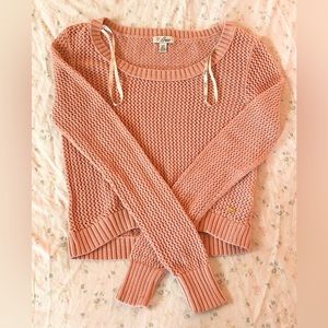 Guess pink peach knit crochet mesh sweater gold logo charm y2k vintage designer